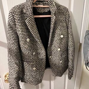 Ecru Black and White Textured Blazer